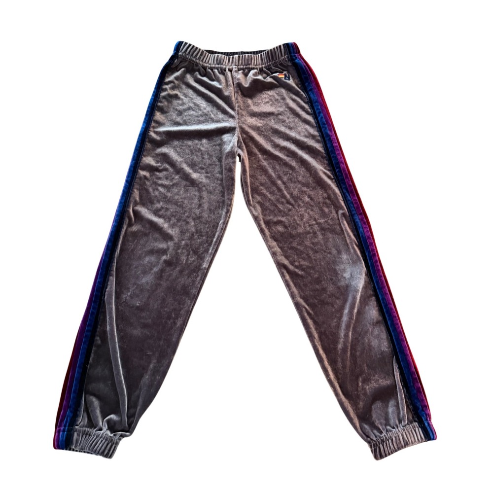 Aviator Nation Kids Gray Velvet Rainbow Stripe Jogger Sweatpants Size 12